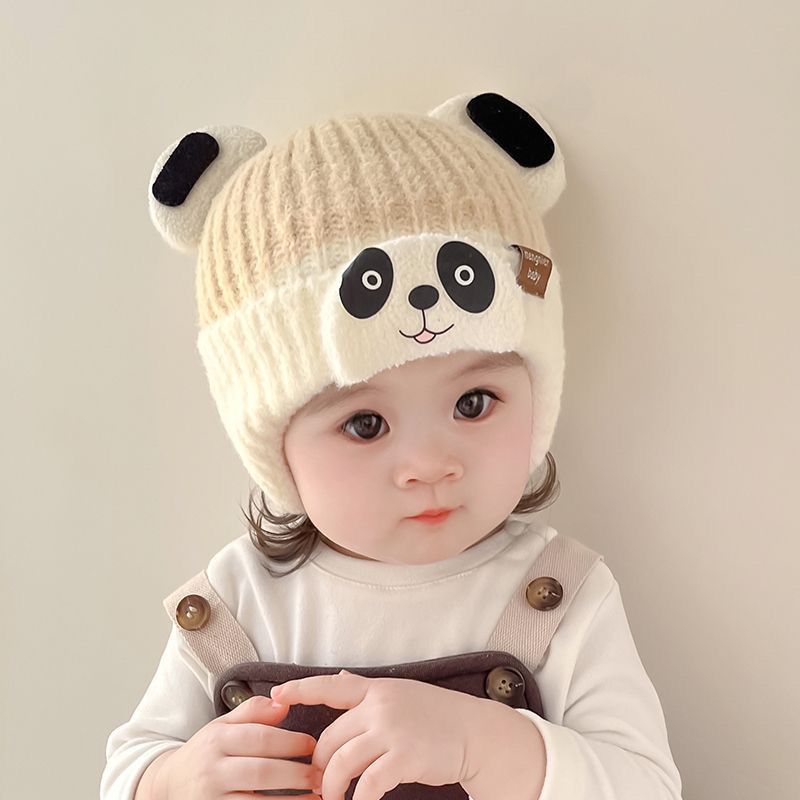 护耳可爱熊猫针织帽子保暖婴儿
