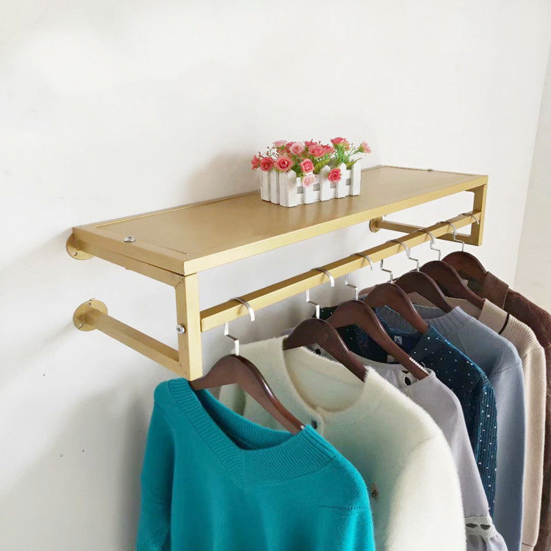 服装店衣服展示架金色服装架货架上墙 装饰壁挂式挂衣架女装店