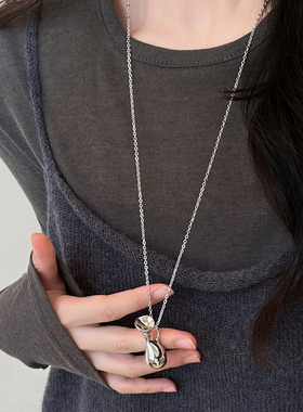 韩国博主同款银色瓶子吊坠项链女2025新款气质配饰简约长款毛衣链