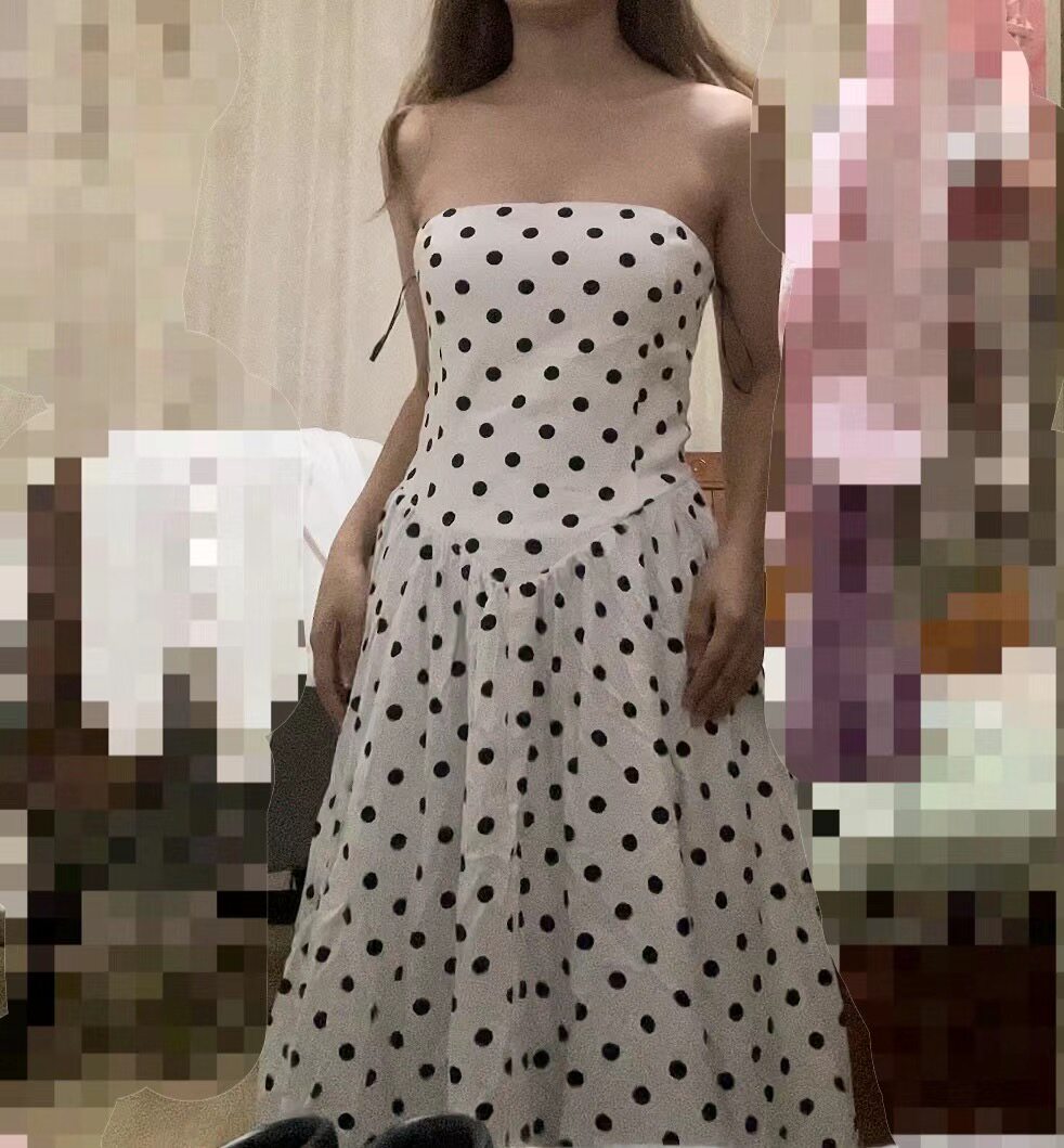 新娘伴娘品牌女装法式甜辣风掐腰显瘦波点印花中长款爆款抹胸连衣