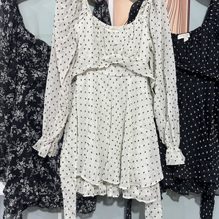 外贸原单女装时尚波点印花长袖连衣裙女夏季新款气质显瘦长裙