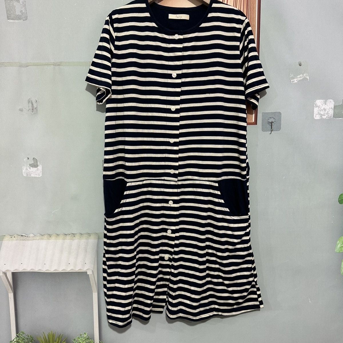 C0111连衣裙条纹2025新款夏季显瘦宽松过膝裙子短袖长裙