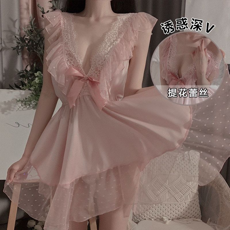 甜美睡衣家居服露背诱惑瑰波点