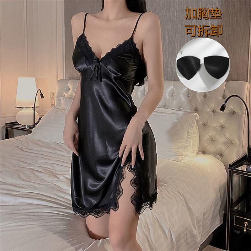 性感女睡裙家居服蕾丝吊带私房诱惑缎面火辣新款纯欲春夏睡衣雪纺