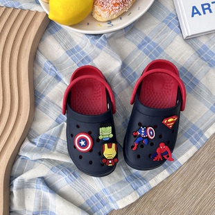 夏季儿童洞洞鞋包头可爱萌两用四季拖鞋超人男童海边沙滩鞋