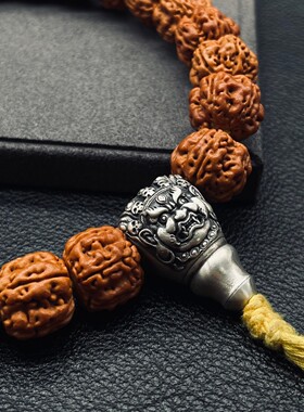 藏式925银大黑天三通无相佛头星月菩提金刚手串文玩配件diy配饰