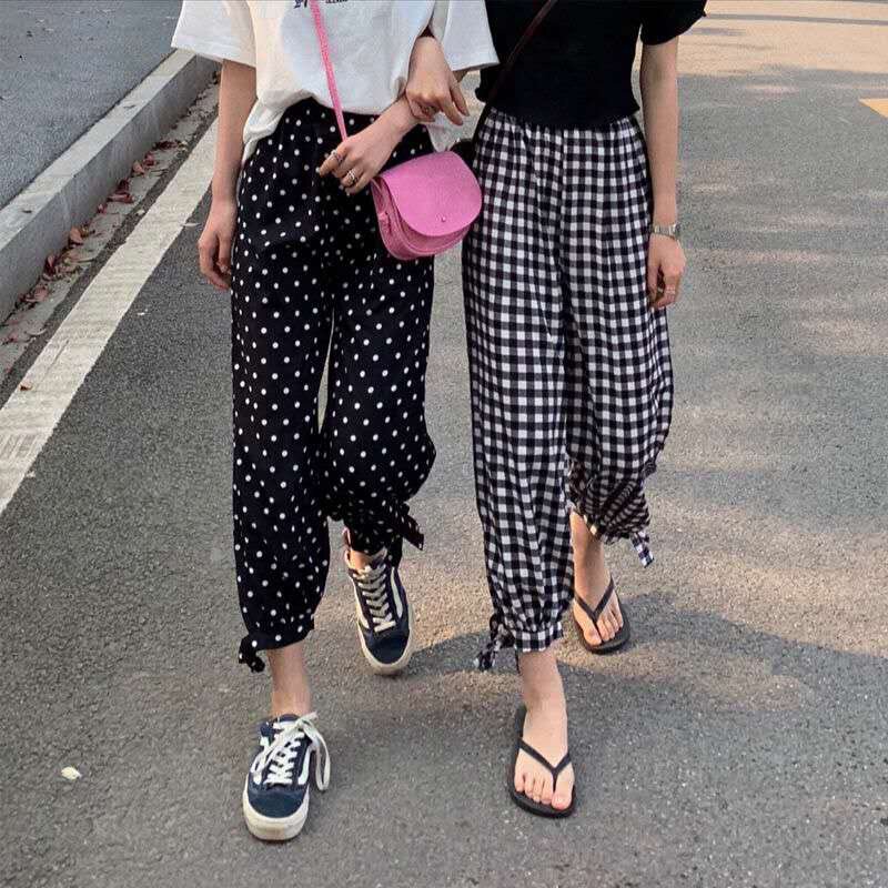 黄色波点阔腿裤搭配女士裙裤白色长裤褶皱ins薄款黑白女式韩国|ruв категории Женская одежда, брюки, брюки - от Buy2taobao.com для оказания профессиональной услуги покупки агента Taobao