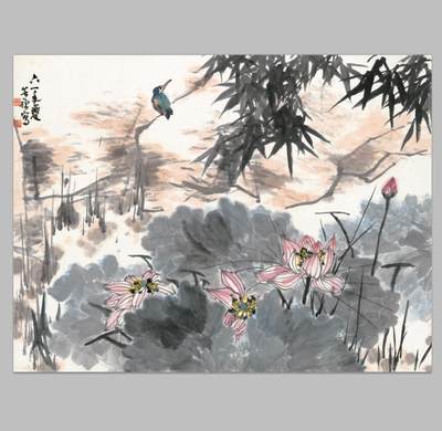 李苦禅 荷花 国画办公客厅书房卧室装饰画芯高清宣纸微喷打印复制