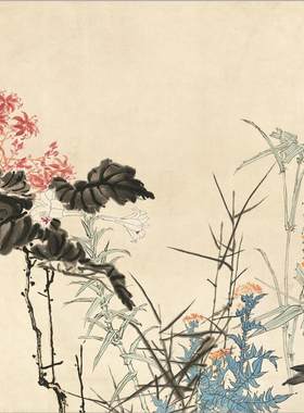 潘天寿雁荡山花图斗方国画心装饰画名人字画宣纸高清微喷打印画芯