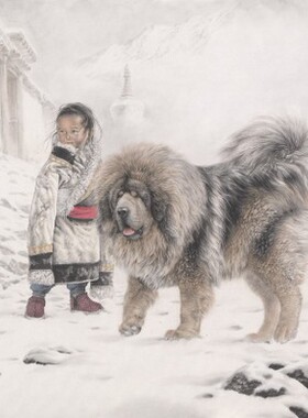雪域岁月藏獒 国画 画心装饰画 名人字画宣纸高清微喷画芯