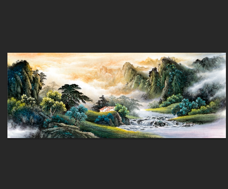 靠山风水紫气东来源远流长国画山水画心办公客厅装饰高清微喷