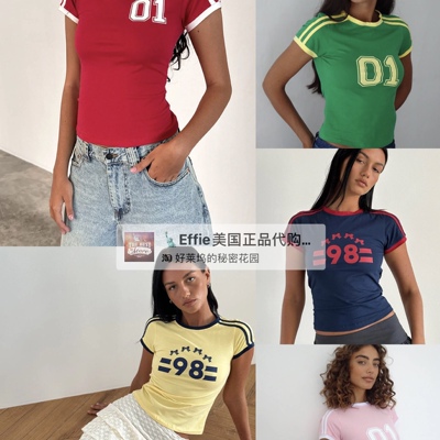 美代正品Motelrocks美式复古日常欧美芭蕾少女运动风字母短袖上衣