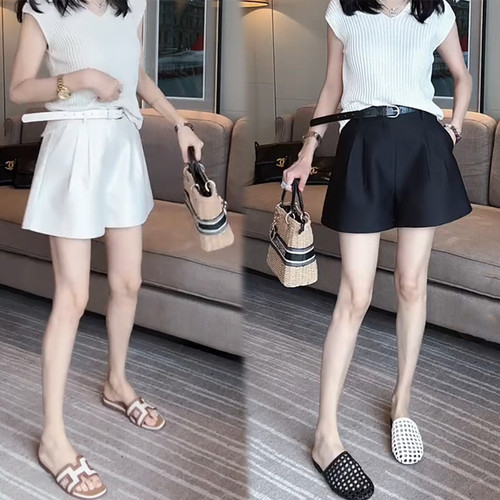 夏季休闲直筒阔腿五分短裤热裤女