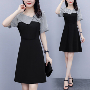 RM8451#新款大码女装连衣裙拼接不规则衬衫领胖mm显瘦遮肉桔梗裙