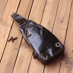 油蠟皮胸包復古頭層牛皮男士 背包真皮男包 單肩斜挎包歐美手工韓版