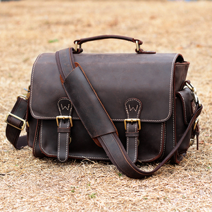 疯马皮复古男士单反相机单肩斜挎包真皮手提摄影包休闲个性男女包