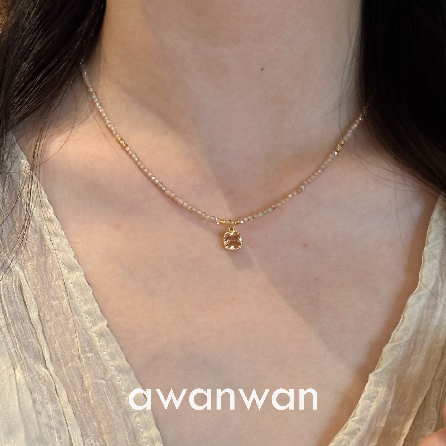 阿婉Wan 蜜桃方糖~夏日清新糖果色香槟串珠项链气质百搭锁骨链