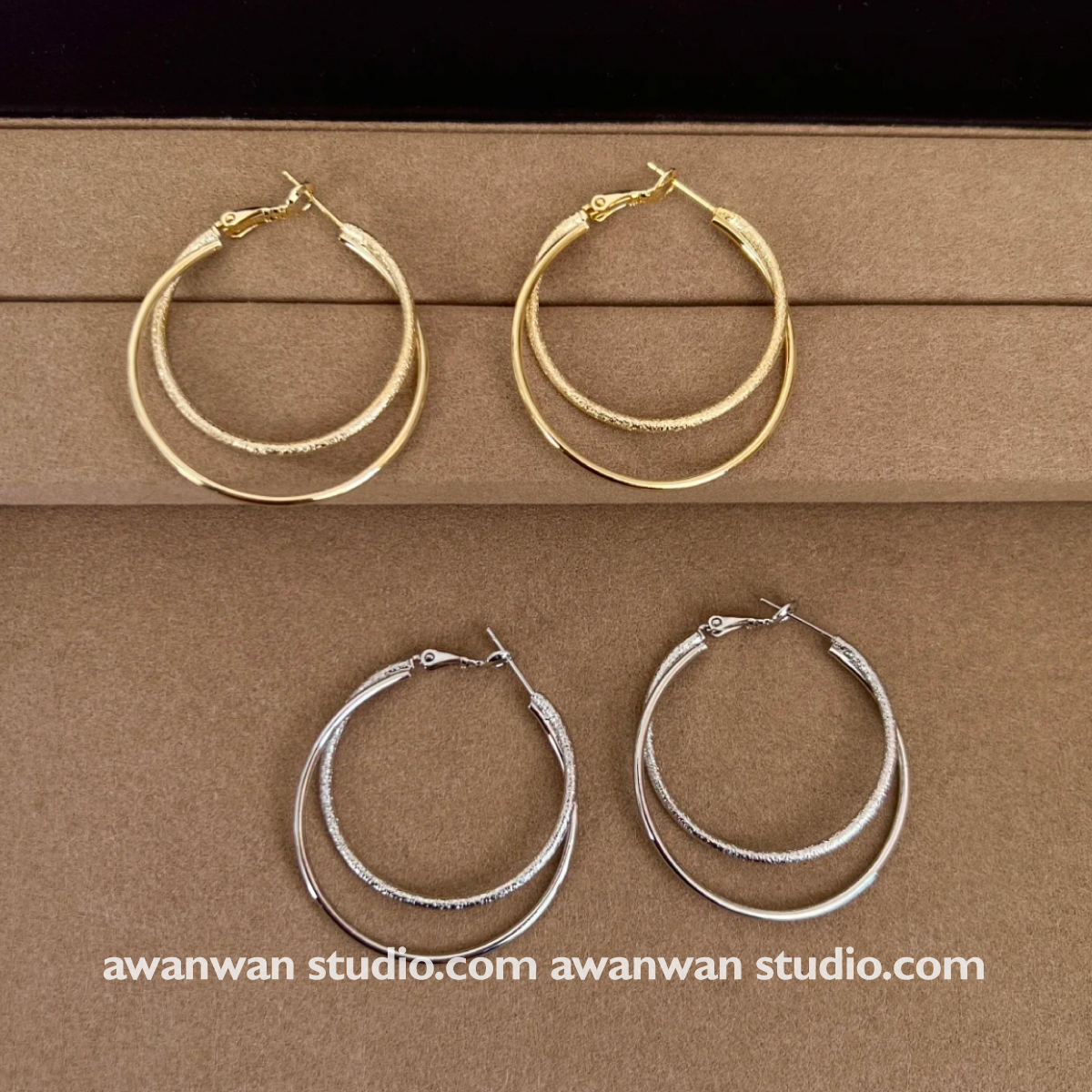 阿婉Wan復(fù)古港風大環(huán)雙圈耳環(huán)小眾設(shè)計雙層高級感甜酷精致耳圈