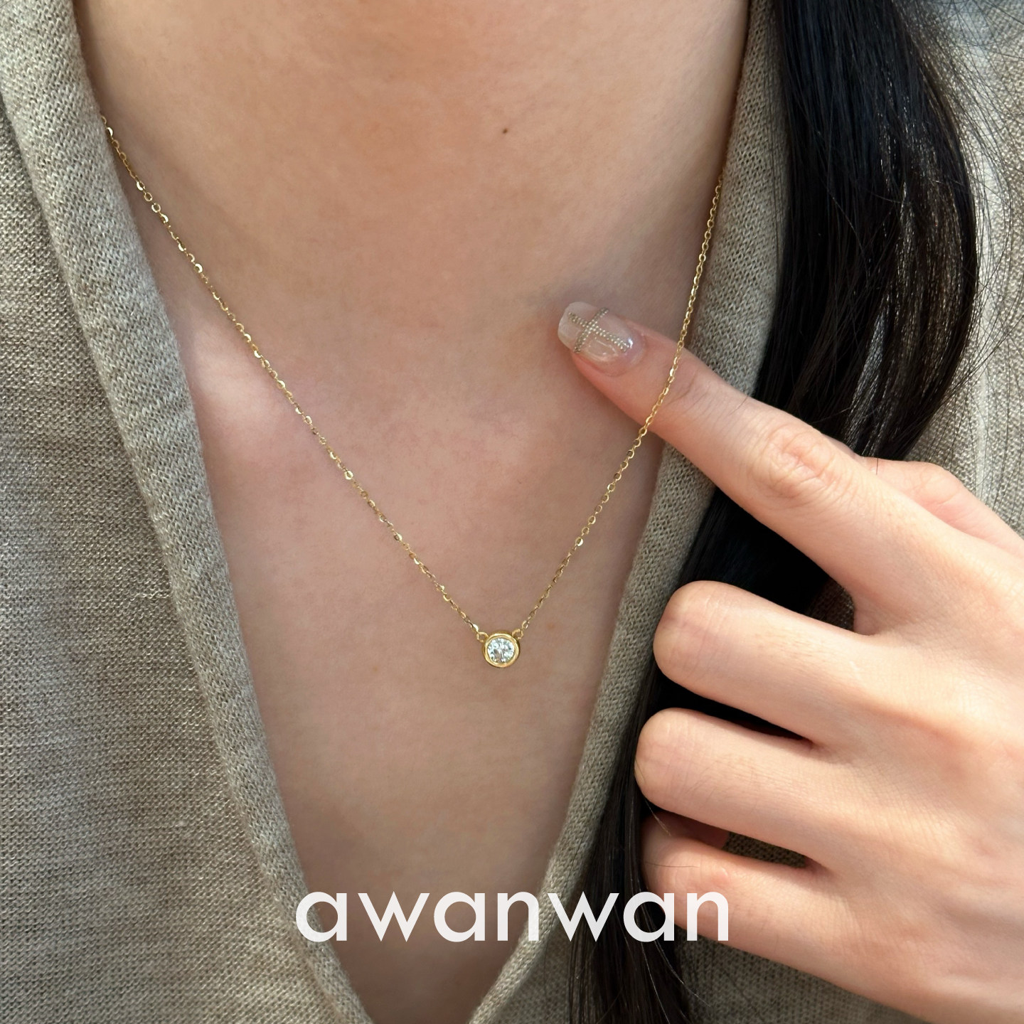 阿婉Wan 简单一颗钻~轻奢简约百搭纯银锁骨链日常款通勤锆石项链