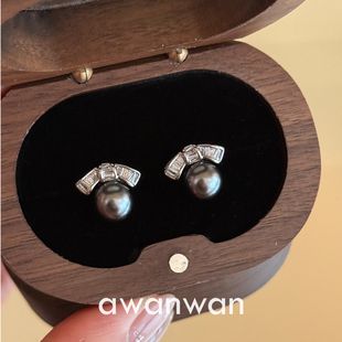 阿婉Wan 公主请戴！日常百搭精致蝴蝶结大溪地黑珍珠耳钉轻奢耳环