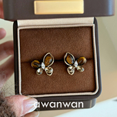 阿婉Wan 琥珀蝴蝶 秋冬复古虎眼石蝴蝶耳钉显脸瘦小众时髦耳饰