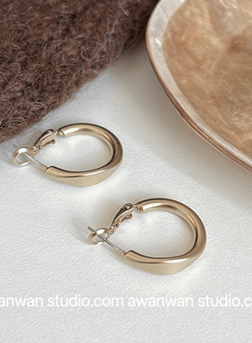 阿婉Wan 咖金哑光磨砂高级感圆圈耳环气质女百搭ins冷淡风