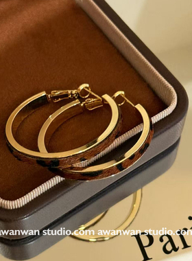 阿婉Wan 古早豹纹~洋气复古时髦豹纹马海毛耳圈气质百搭耳环