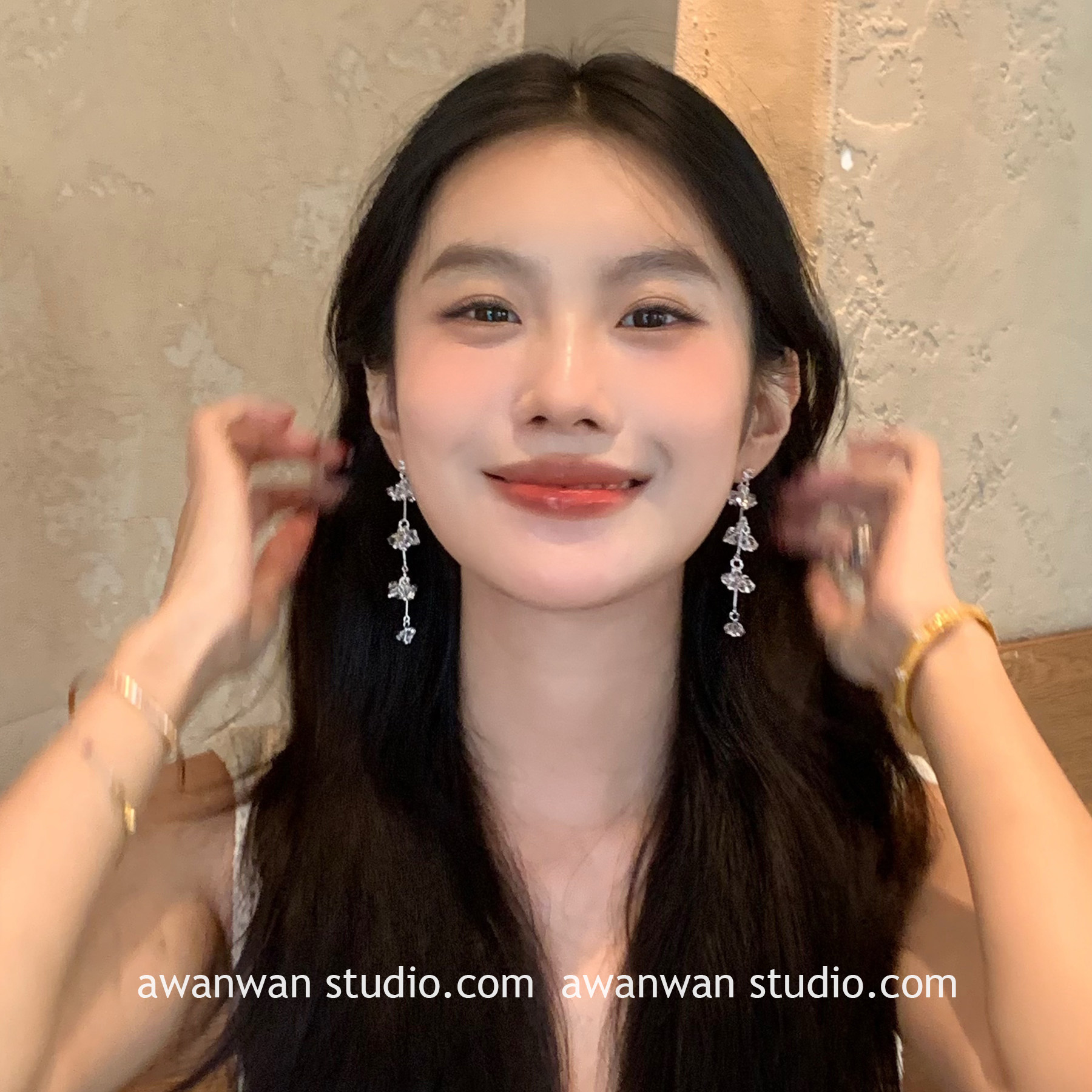 阿婉Wan 豪门千金!法式水晶流苏耳钉高级感气质显脸瘦小众耳饰