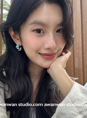 阿婉Wan 蓝色岛屿~小众复古高质感清冷耳钉天然石气质耳环