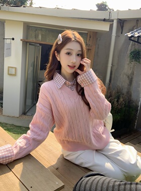 铅笔莓莓【02.09/20:00新品】限时前3天到手6折！格纹假两件针织