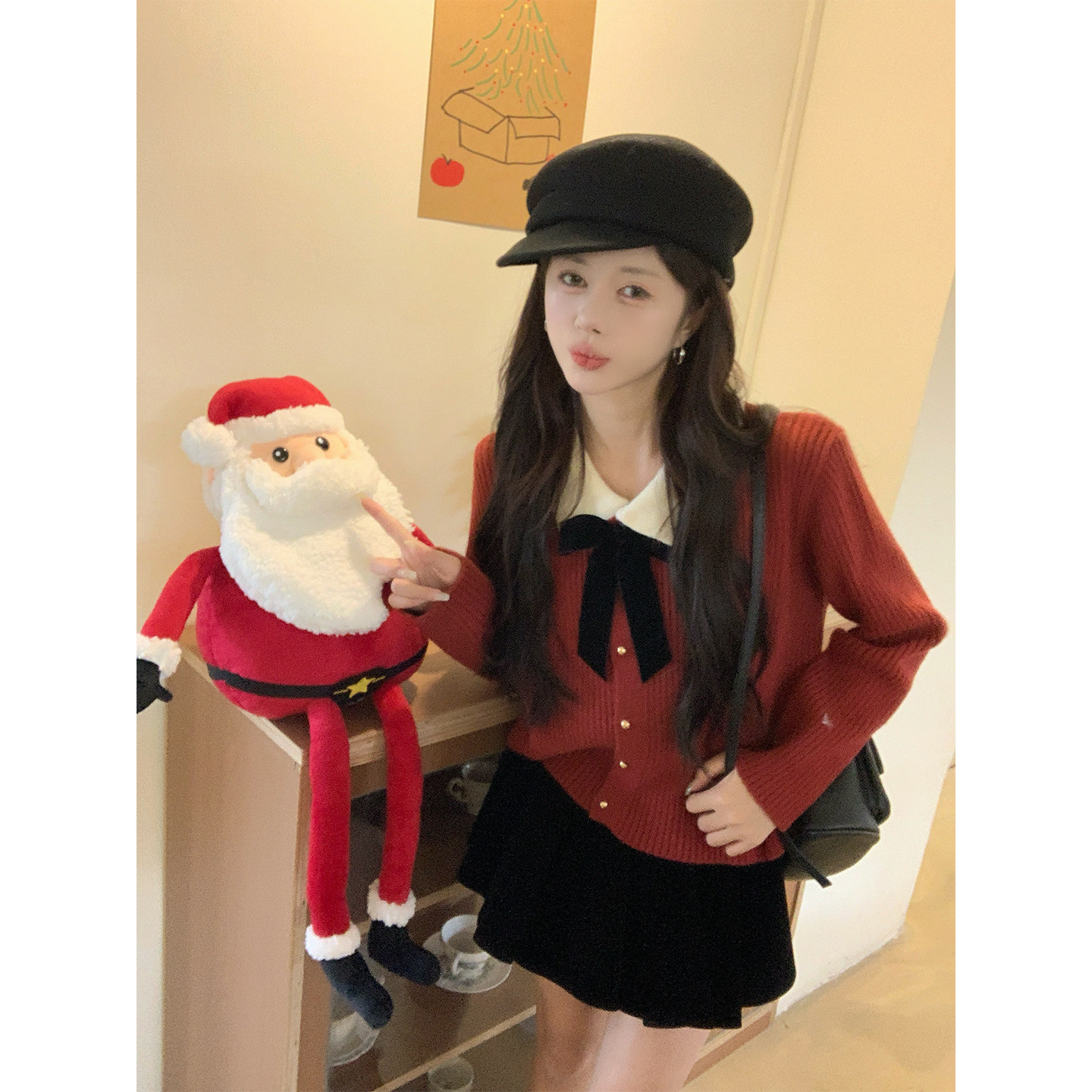 铅笔莓莓【甜岁叠影】法式时尚蝴蝶结毛衣外套女秋冬翻领针织开衫