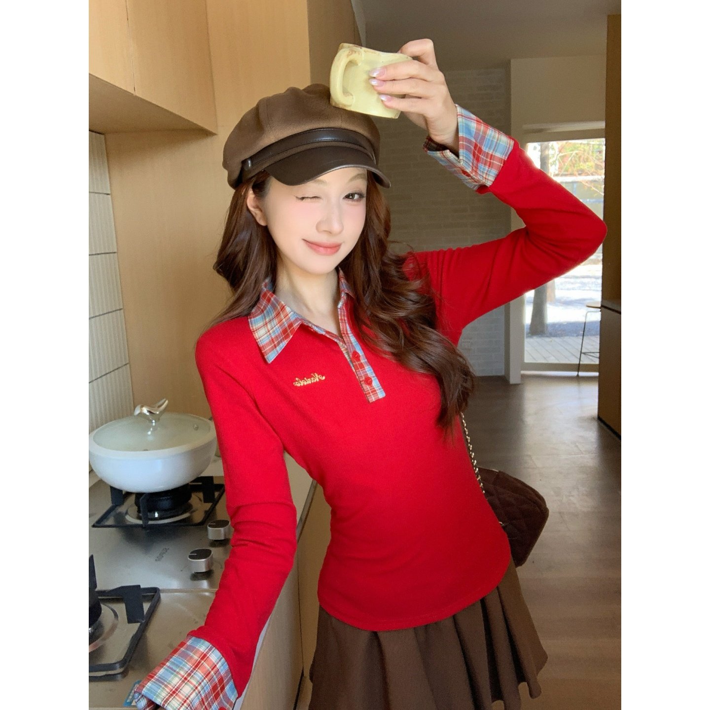 铅笔莓莓 【01.21/20:00新品】限时3天到手6折！格纹拼接长袖T恤,女装/女士精品,T恤,淘宝优惠券,粉丝福利购,淘宝优惠卷