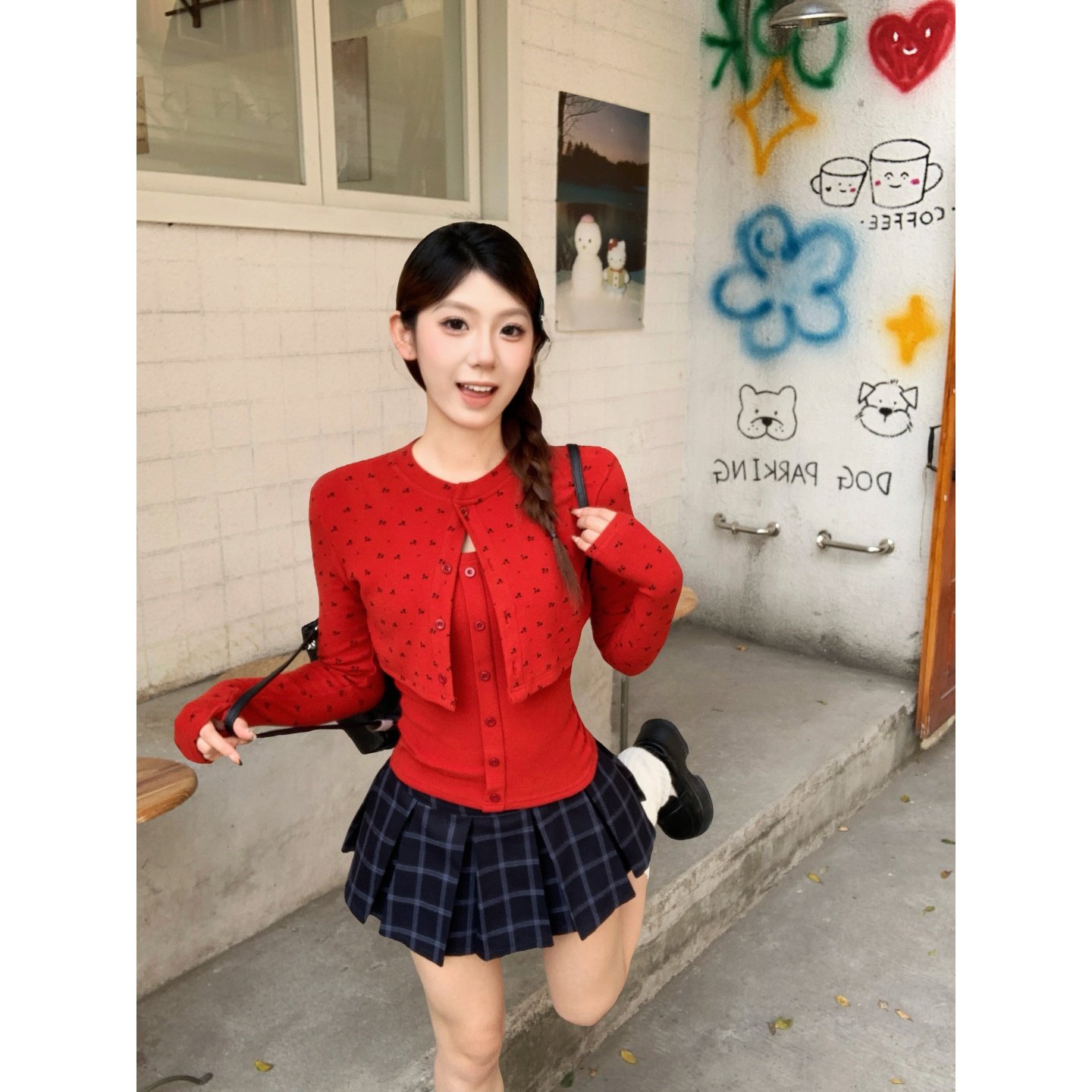 铅笔莓莓 法式复古碎花假两件开衫女春季气质修身显瘦可外穿上衣