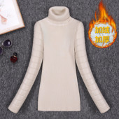 打底衫 女冬高领修身 内搭加绒加厚白色羽绒棉袖 配皮草 子皮袖 毛衣