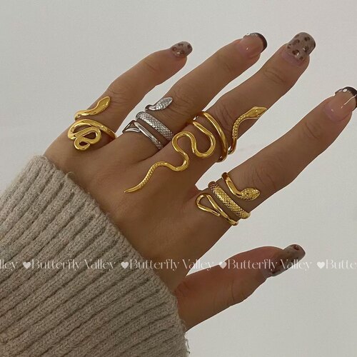 蛇年本命年18K金不掉色蛇形戒指高级感小众开口外贸指环手rings