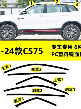 适用于14--24款长安CS75改装PC塑料上窗边框条钢琴黑车窗饰条装饰