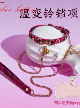 圈女m刻字黑色铃铛choker锁骨狗狗puppy牵引发光挂脖cosplay道具