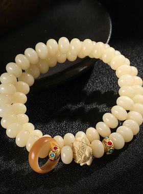 奶油菩提杨桃木莲花双圈串珠手链女民族风菩提跑环手串首饰