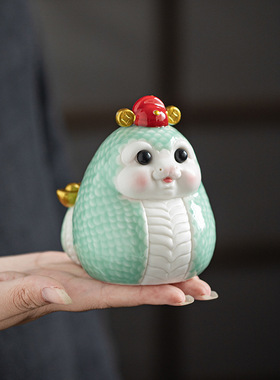 创意陶瓷可爱生肖蛇摆件吉祥物小蛇治愈系家居办公室装饰蛇年礼品