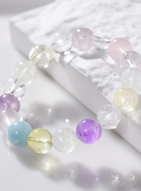 天然多手链12mm圈夏天DIY小众设计紫粉水晶手工编织手串