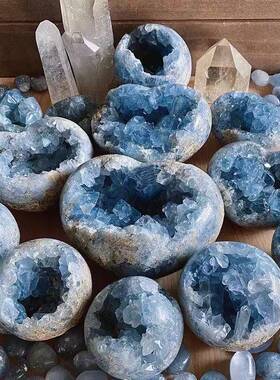 天然天青石簇水晶簇家居摆件