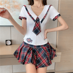 性感夜场KTV酒吧装 减龄桑拿洗浴按摩足浴技师服 学院风百褶裙套装