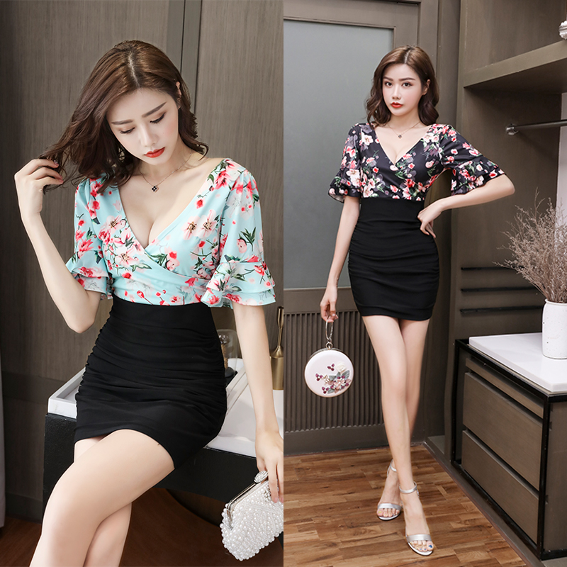 2025夏新款夜场桑拿技师服工作服夜店女装性感包臀和服气质连衣裙