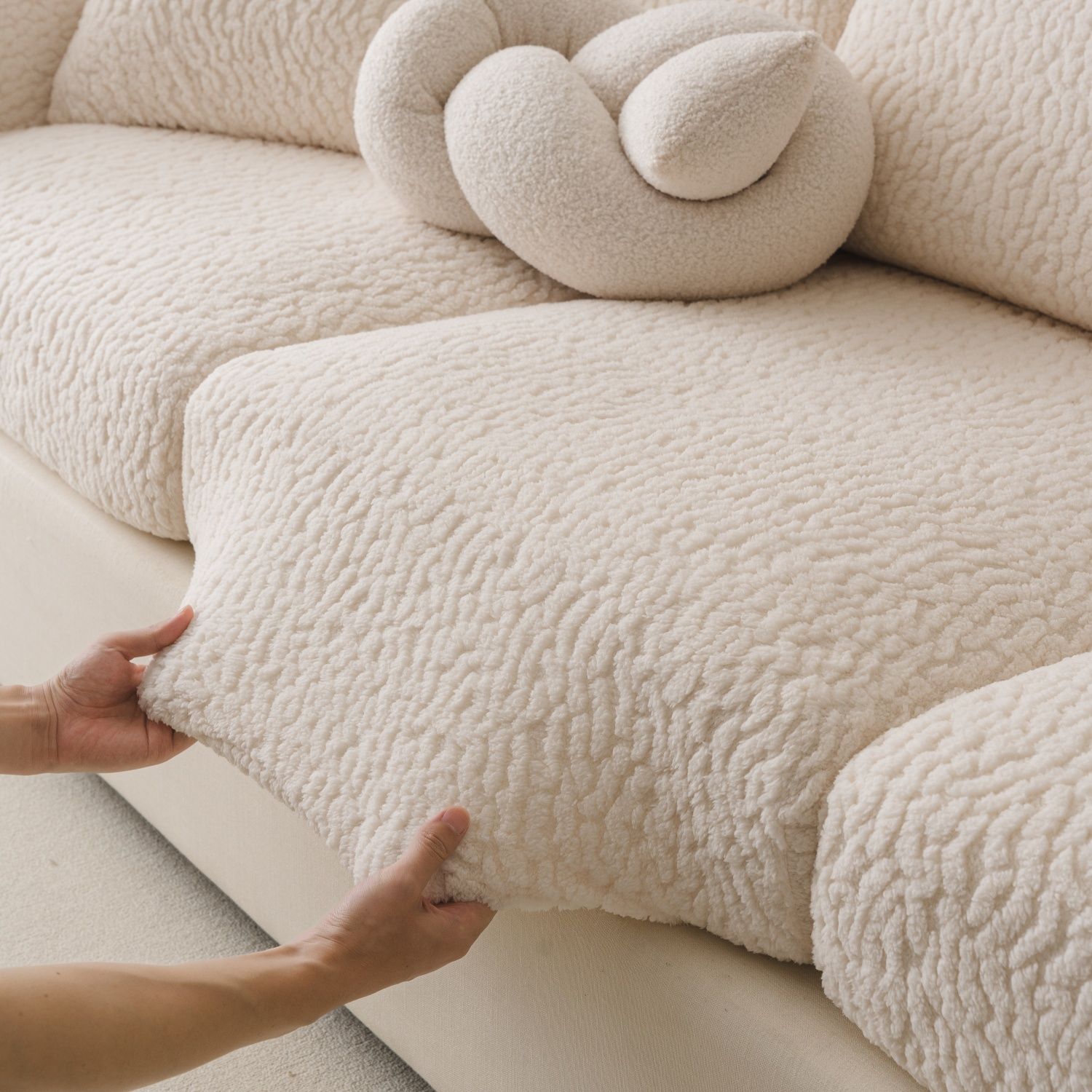 加厚冬款长毛绒沙发套罩