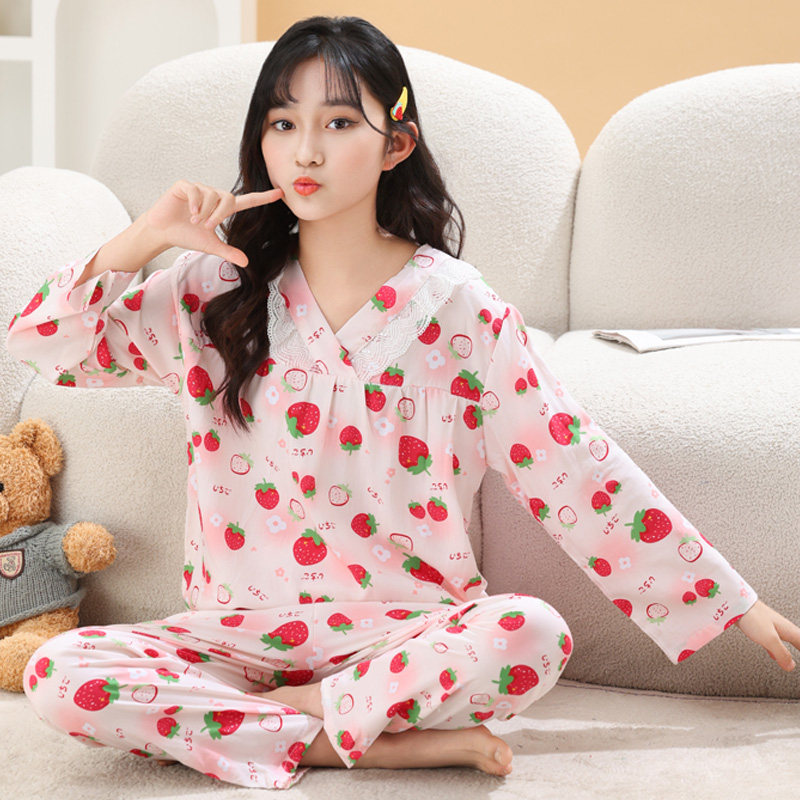 春夏秋季棉绸睡衣女2026新品卡通印花长袖套头蕾丝花边甜美家居服