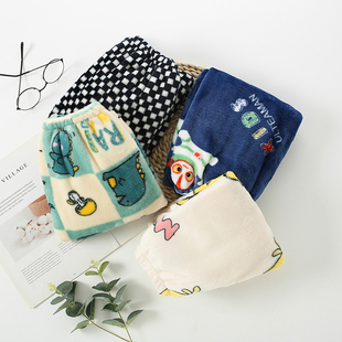 儿童睡裤法兰绒女童裤子秋冬中大男童宝宝加绒加厚保暖家居暖暖裤