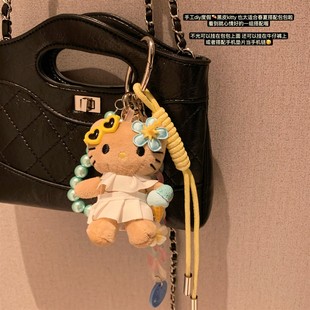 日本夏威夷黑皮kitty挂件海边度假包包装饰一套KT猫钥匙扣