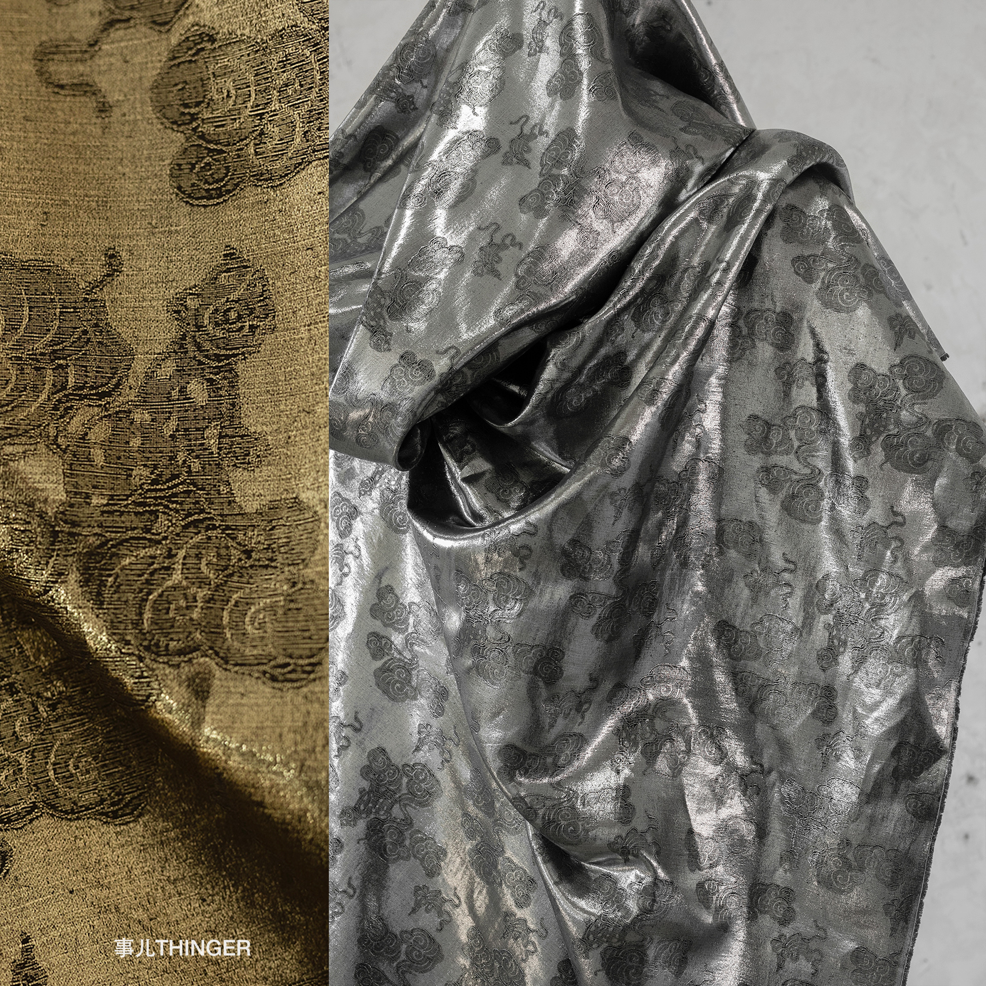 事儿原创亚麻烫金嬉皮风服装面料