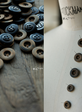 德国UNION KNOPF—复古做旧 天然牛角纽扣 烧面四孔纽辅料／1枚价