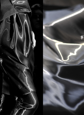 事儿独家 超亮水晶丝缎－液态金属光泽挺阔布料设计师面料/炭灰色